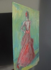 Gerry Miller Red Dress. Oil painting without frame. 27×34.5cm.