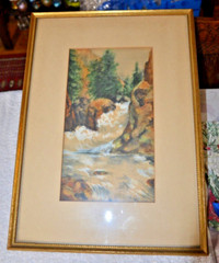 Vintage Large Watercolor WATERFALL BY ARTIST MCCORD 18″X13″