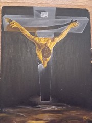 Vintage 1993 Oil Painting „Christ of St John“ After Salvador Dali – Signed
