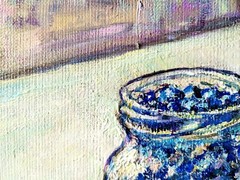 Blueberry Still Life Original Oil Painting Rustic Kitchen Art on Canvas 9×7″