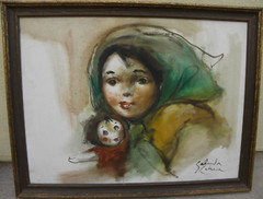 Salvador Cabrera 1930-1986 Filipino art painting of Philippines girl with doll