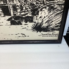 Vtg Sowatey Adjei Silk Screen Print 1990 Ghana Village Scene Black White Signed