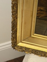 Antique c1904 Oil On Canvas O/C AMISH MAN HUSKING CORN Gilt Frame Signed C.SOPER