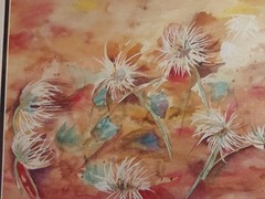 Oriental Mums Watercolor Painting Original Signed by Artist Framed 19.5″ X 15.5″