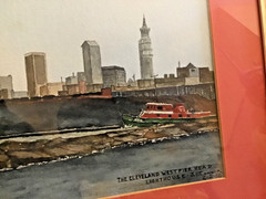 Rare OOAK Original Art Watercolor „CLEVELAND WEST PIER HARBOR LIGHTHOUSE“ Framed