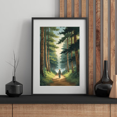 Vintage Japanese Forest Poster, Road to Mountain Landscape Wall Art