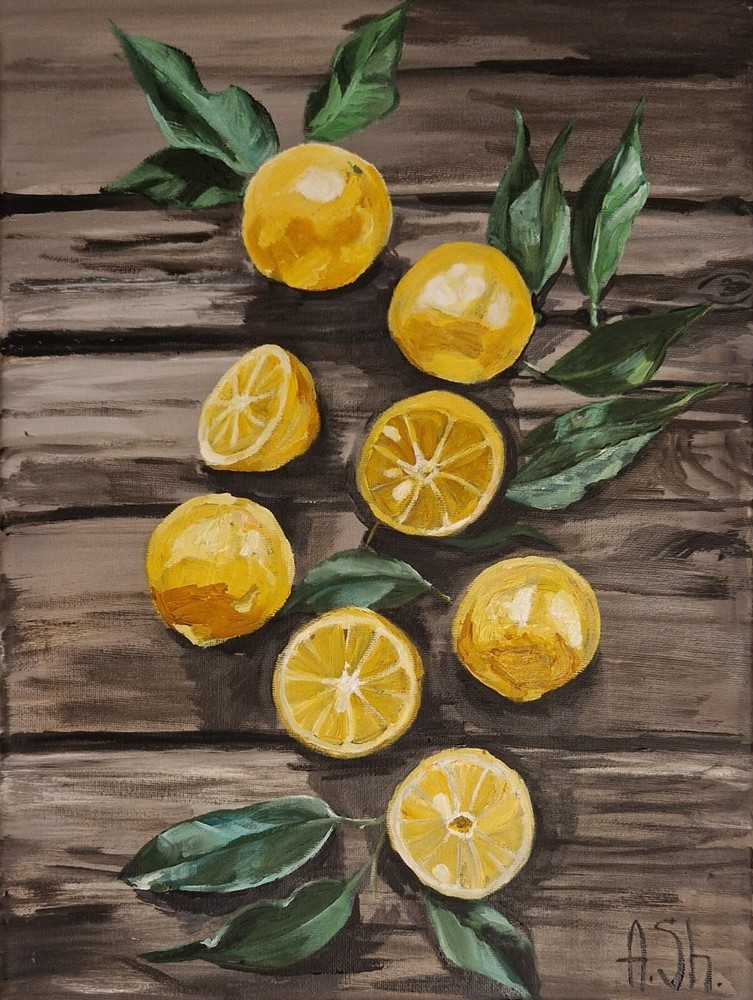 Original oil painting lemons kitchen artwork food fruits nature art 12×16″