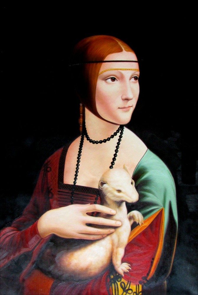 Leonardo da Vinci Lady with an Ermine Repro, Hand Painted Oil Painting 24x36in