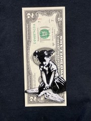 Little Girl Embrace Life 2 Dollar Bill painting Graffiti Art Street Art