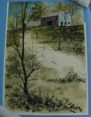 Beautiful Watercolor Landscape with Barns by New Jersey Artist George Lambe