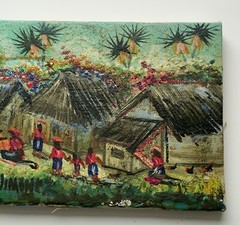 Vintage C.M.Jimenez Oil Painting Guatemala Village Scene 6’’x4.5’’x0.5’’