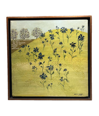KRISTIN NELSON 70S MID CENTURY ABSTRACT FLOWERS NAIVE FOLK ART OIL PAINTING