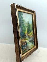 Summer nature Oil painting Original art Waterfall 6 x 4 inches