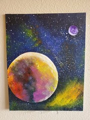 Handmade Painting Acrylic Art Panel 10x8x1/16in Decor Cosmos Planets Stars