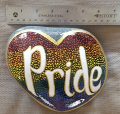 Hand Painted Dotted Rock PRIDE LGBT LGBTQ 7″ x 6″ topped with Epoxy Resin – NEW