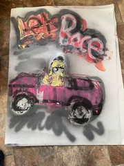 Painting art new Ody West “Race car” graffiti acrylic spray paint original 22×28