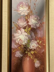Robert Cox Oil on Board Painting Still Life Flowers in Vase Ornate Frame Signed