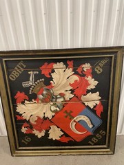 coat of arms planks of wood artist painted stunning 41″ x 39″ great antique
