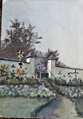 Aquarell Undeutl. Sign. 1907 Tor Vor Villa Jugendstil Antik Mit Garten