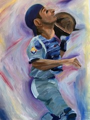 Oil Painting 9 X 12 Canvas Only (No Frame) Jorge Posada Cartoon Yankees