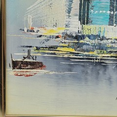 Vintage Oil Painting Mid Century Abstract New York Cityscape Signed Melton