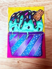 ACEO Original Ice Cream Sundae Alcohol Marker & Ink Summer Fun #1 by Liz Durant