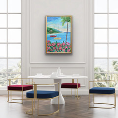 Caribbean Sunset, 24 x 36 x .5, Modern Seascape Painting by Jeanne Player