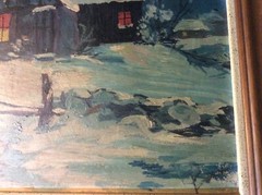 Rare~Mary Altha Nims~Original Oil Board Painting~Moonlit House~Winters Night~Art
