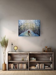 Original Winter Ski Painting 24×20 Textured Snow Forest Wall Art Signed