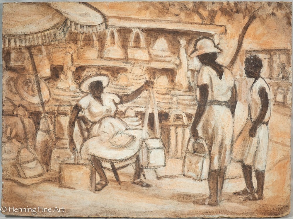 Beautiful Eleanor J Mathews Oil Painting Tropical Island Street Vendor FINE 4