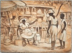 Beautiful Eleanor J Mathews Oil Painting Tropical Island Street Vendor FINE 4