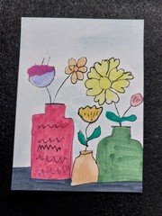 ACEO Original Flowers Painting ATC 3.5×2.5 Whimsical Floral Art Homedecor GAT