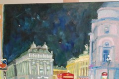 Cityscape London Night Street Original Oil Painting canvas 20×16 Painted YSArt
