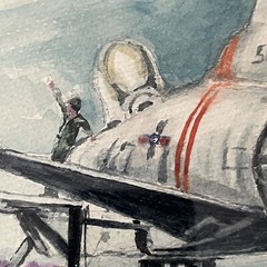 US Air Force Plane Painting F-100 Single Engine Air Show Formation Mid Century