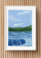 ACEO/ ATC Green Island #3 Ocean Seascape Watercolor OOAK Original SaraClaireArt