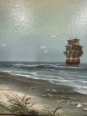 VTG Garcia Oil Painting Nautical Clipper Pirate Ship Seascape Signed Orig 19.5”