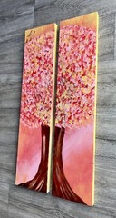 abstract painting, Tree Art, Wood Art, Pink, Red, Yellow, Nature, Wall Art, Home