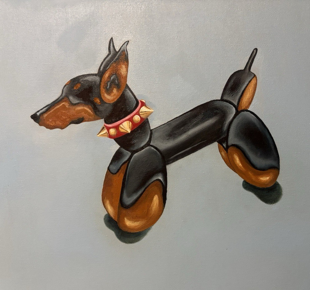 Doberman Dog Balloon Painting Contemporary Animal painting Unframed Single Piece