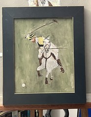 Polo Player and Pony Oil Study on Board