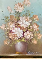 Vtg 80s Floral Still Life Oil Painting Original Wood Frame 13”x11” Robert Cox