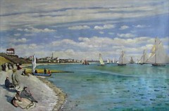 Framed Monet Regattas @ Sainte-Adresse Repro Hand Painted Oil Painting 24x36in