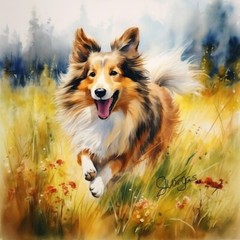 Shetland Sheepdog Watercolor painting 8×11 Art Print