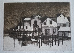 Vintage Etching Artwork Signed Numbered Image of Marine Supplies Wharf