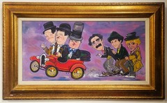 Vintage HOLLYWOOD LEGENDS Mid-Century MODERN OIL PAINTING Canvas COMEDIANS Movie