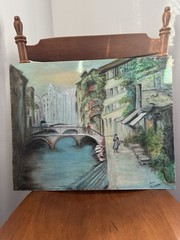 Vintage Oil Painting On Canvas Board Parisian Street Scene Unframed 16×20