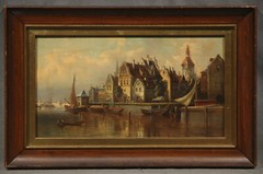 19th Century Dutch Amsterdam Cityscape European PAIR of Paintings