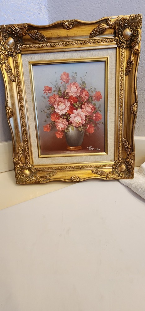 Vintage Robert Cox Oil Painting Still Life Floral Flowers Planter Vase Cottage