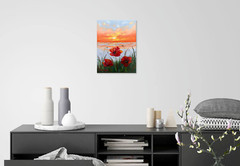 Poppy Field Oil Painting Original Ocean Sunset Wild Flowers Meadow Wall Art