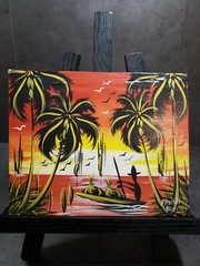 Tropical Island Painting Signed Vintage 60s 70s