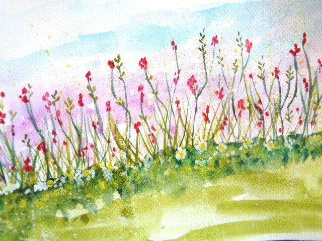 One Of A Kind – NATURE HILLSIDE WILDFLOWERS Landscape Watercolor Painting